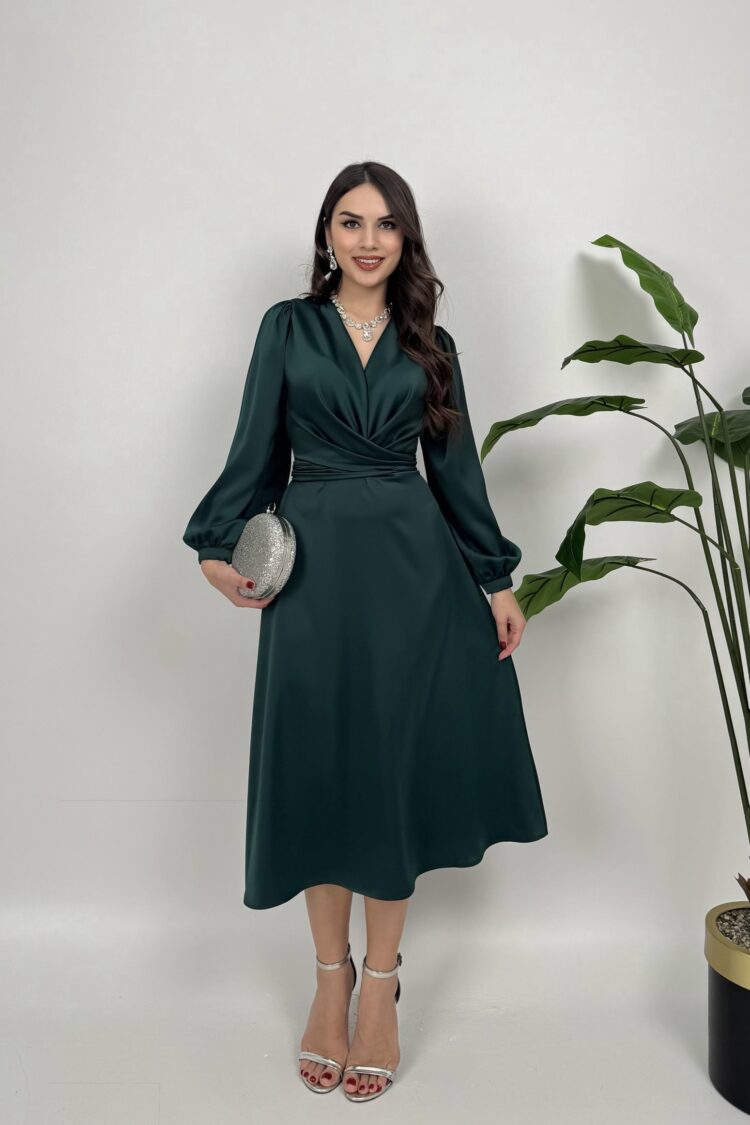 Elegant Wrap Dress With Puff Sleeves - Brand: Miss Janell - Women & Kids, Baby Clothes Wholesale - Globality Store