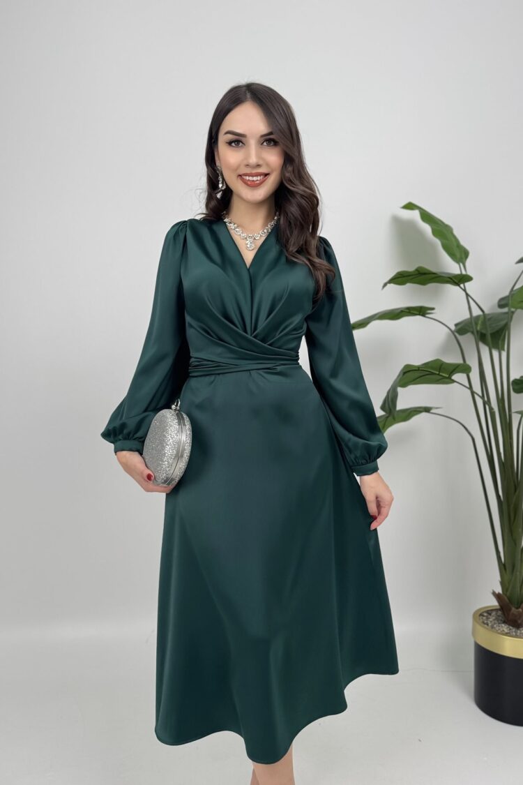 Elegant Wrap Dress With Puff Sleeves