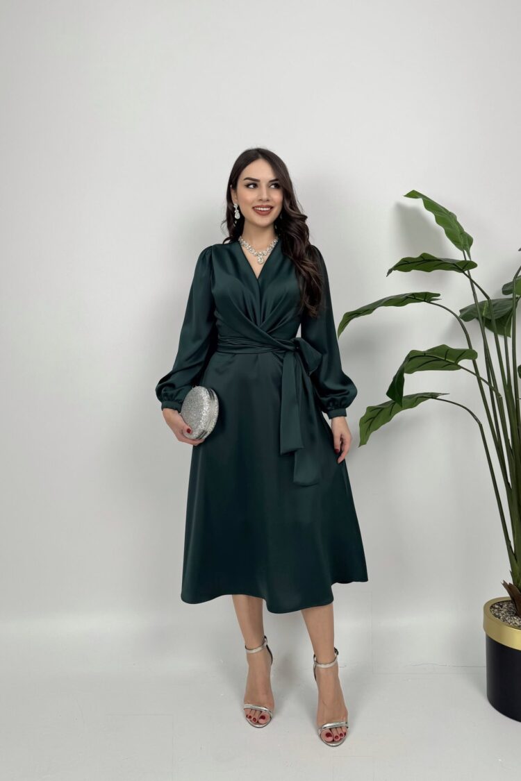 Elegant Wrap Dress With Puff Sleeves