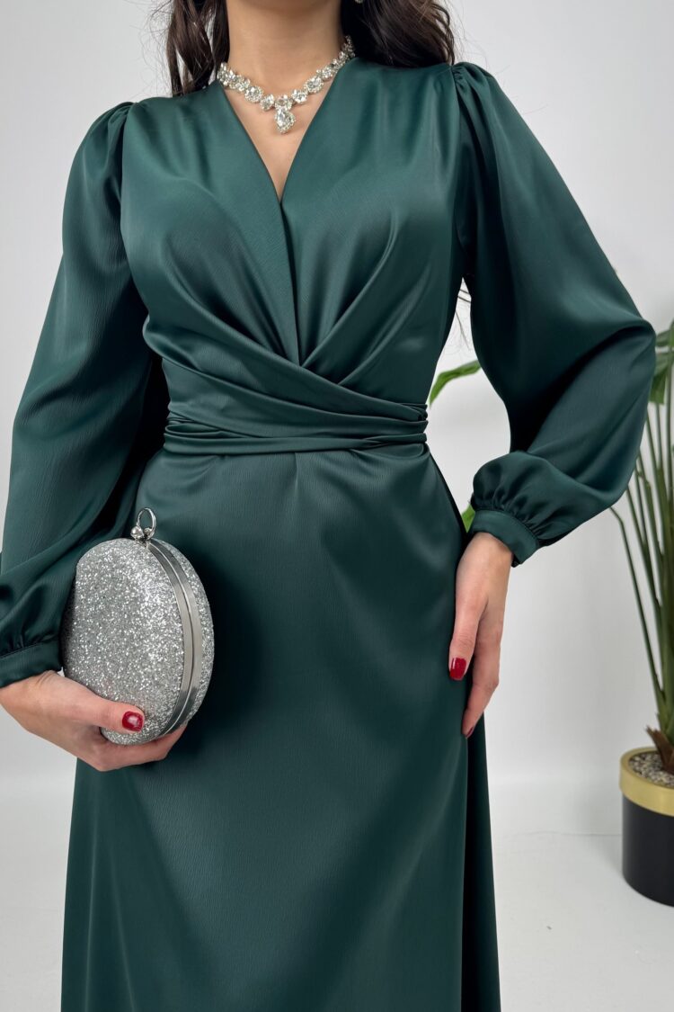Elegant Wrap Dress With Puff Sleeves
