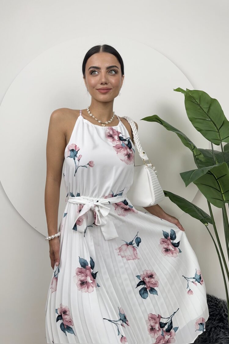 White Elegant Floral Slip Dress Midi