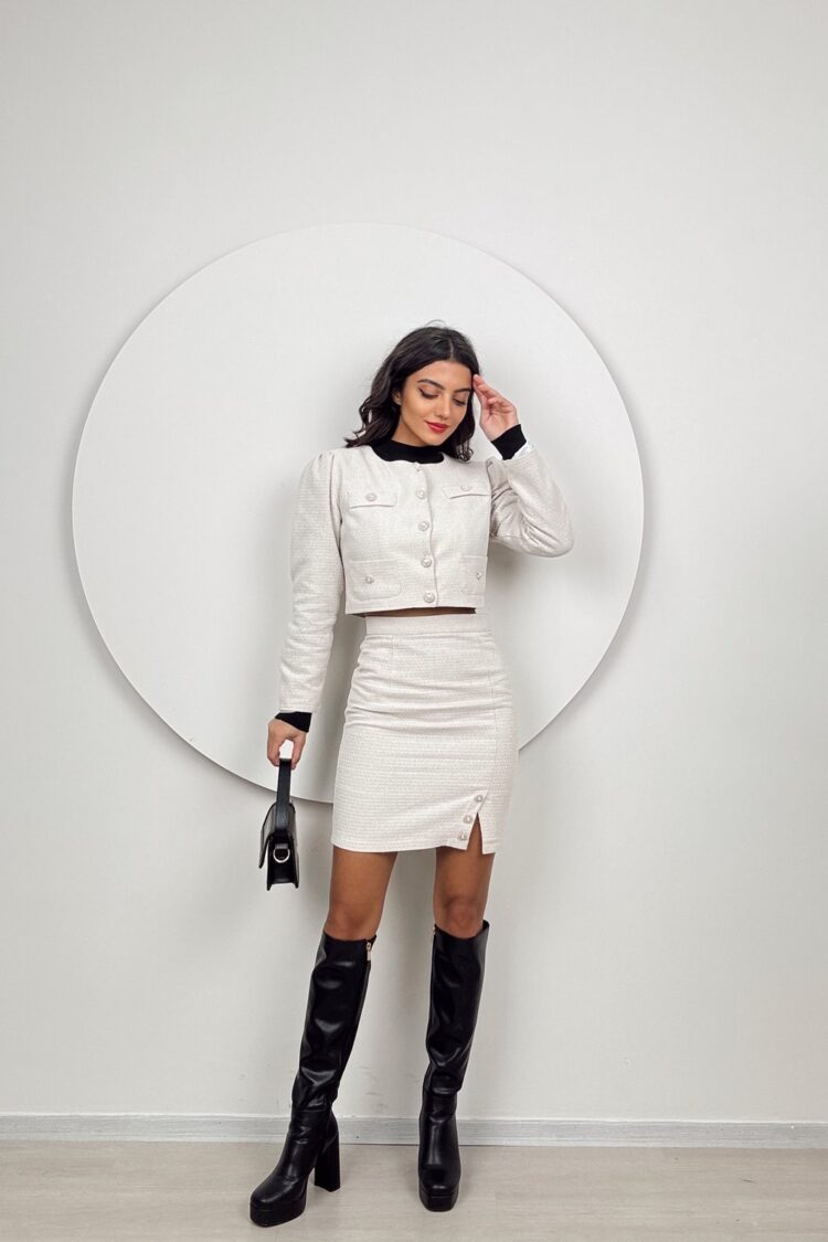 Beige Elegant Pencil Midi Skirt