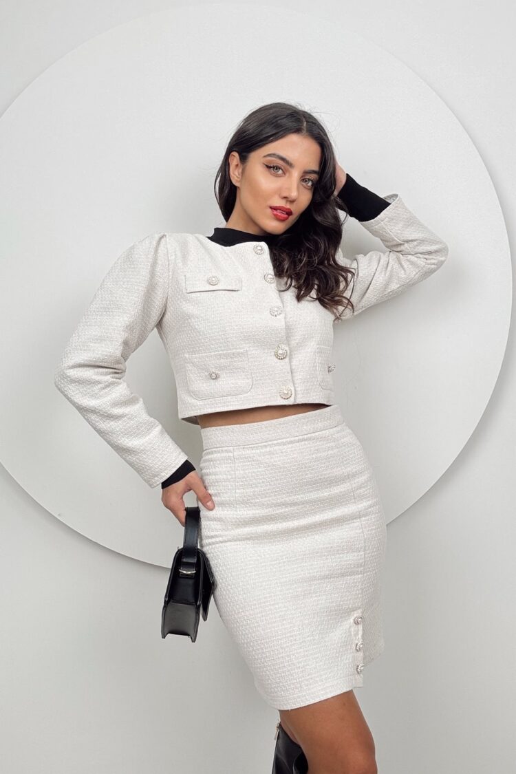 Beige Elegant Pencil Midi Skirt