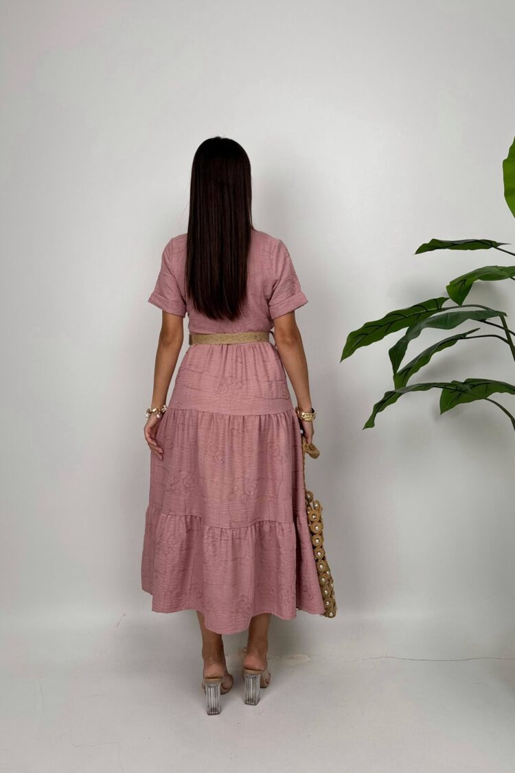 Notched Neck Maxi Shirt Dress