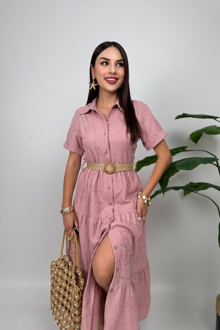 Notched Neck Maxi Shirt Dress