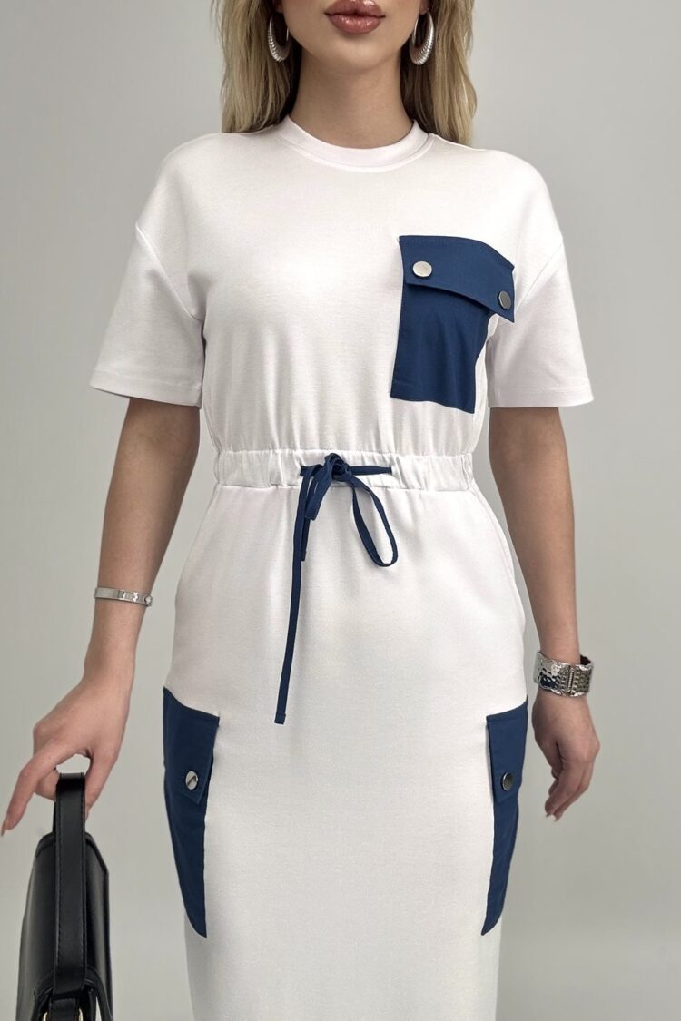 White Casual Sheath Dress With Short Sleeves