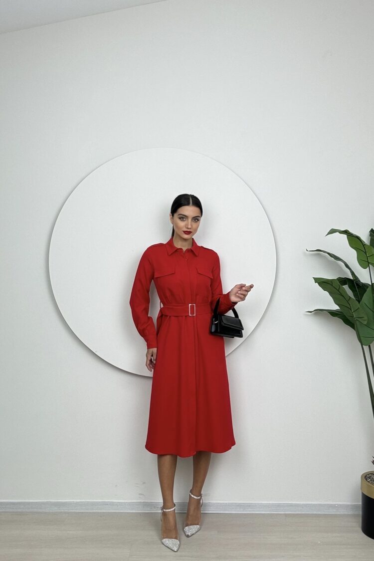 Red Elegant Formal Casual Shirt Dress - Brand: Miss Janell - Women & Kids, Baby Clothes Wholesale - Globality Store