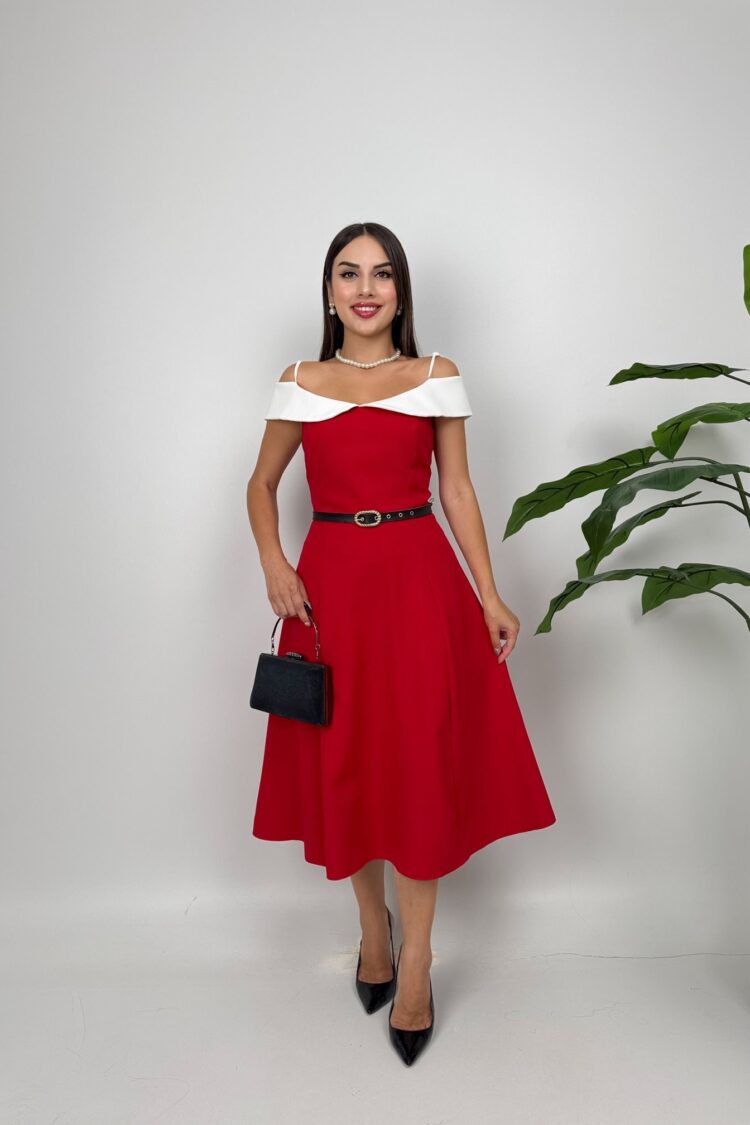 Fit And Flare Midi Dress With Off Shoulder Neck - Brand: Miss Janell - Women & Kids, Baby Clothes Wholesale - Globality Store