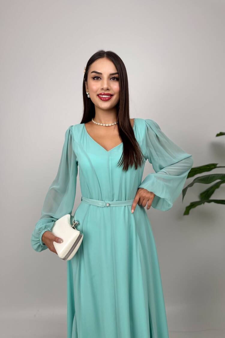 Elegant Blue Maxi Fit And Flare Dress