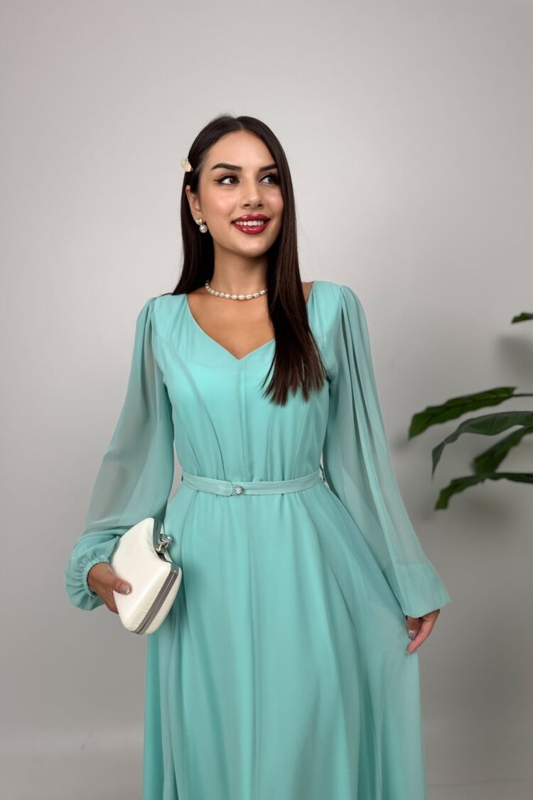 Elegant Blue Maxi Fit And Flare Dress