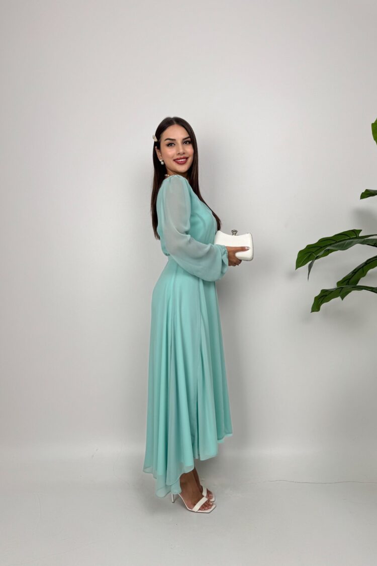 Elegant Blue Maxi Fit And Flare Dress