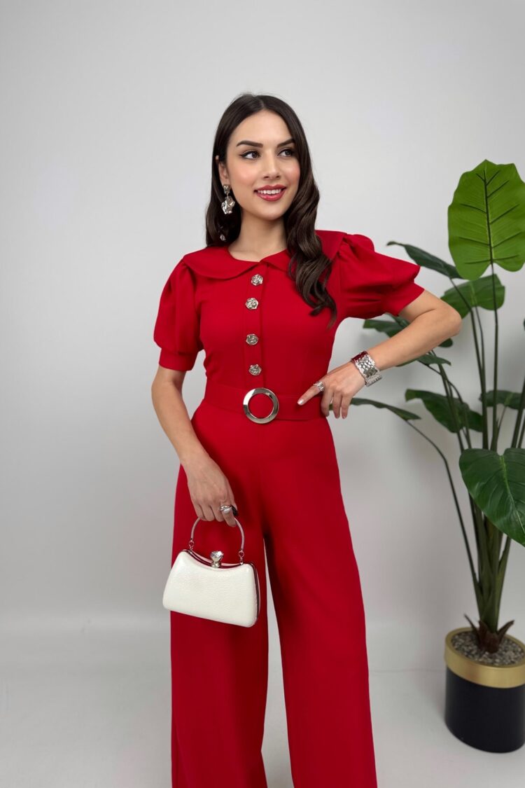 Tailored Jumpsuit With Puff Short Sleeves