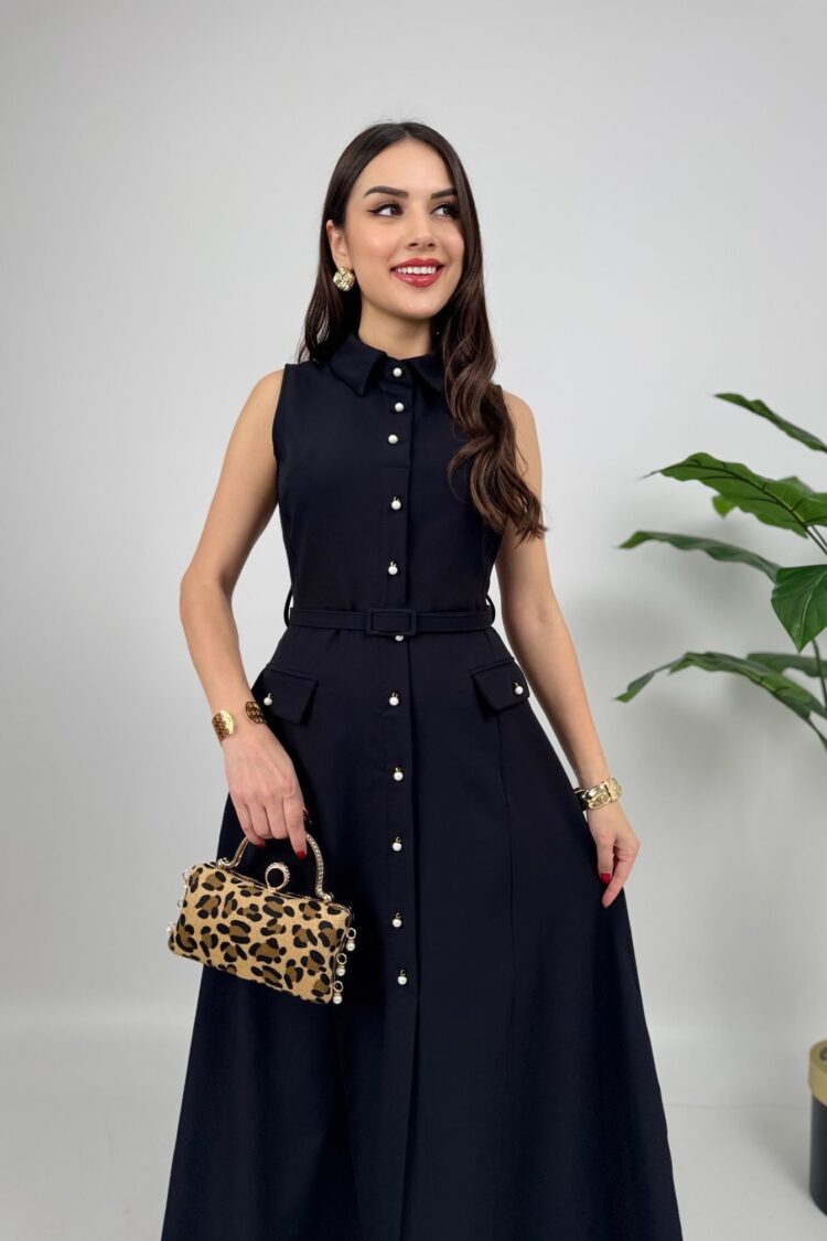 Elegant Maxi Polo Neck Shirt Dress
