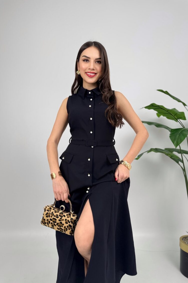 Elegant Maxi Polo Neck Shirt Dress