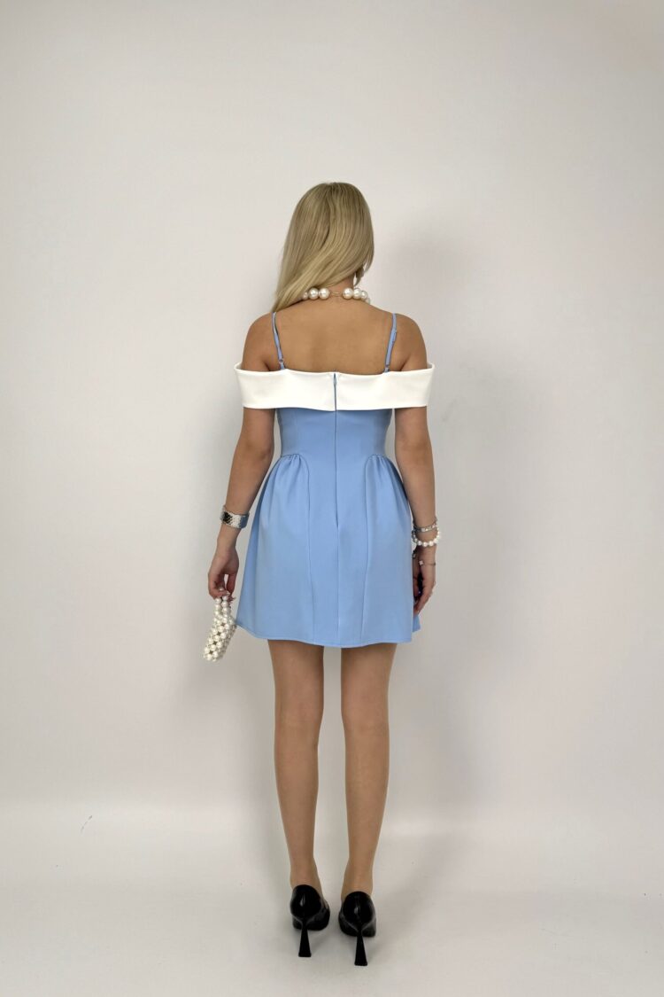 Fit And Flare Mini Dress With Off Shoulder Neck