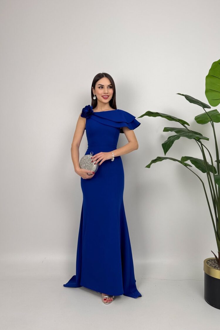 Blue Elegant Sheath Dress With Ruffle Sleeves - Brand: Miss Janell - Women & Kids, Baby Clothes Wholesale - Globality Store
