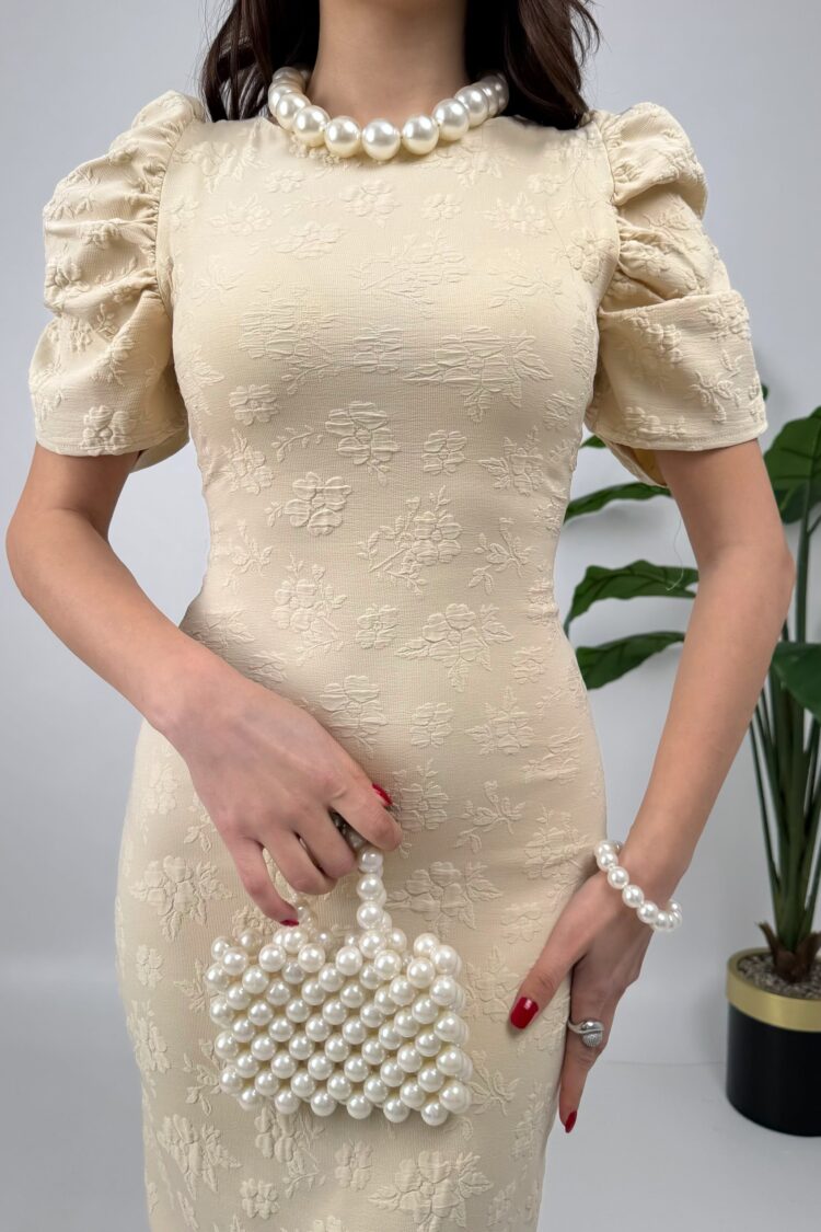 Beige Elegant Floral Sheath Dress - Brand: Miss Janell - Women & Kids, Baby Clothes Wholesale - Globality Store