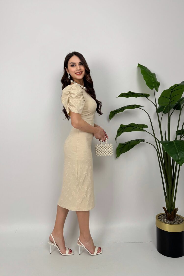 Beige Elegant Floral Sheath Dress