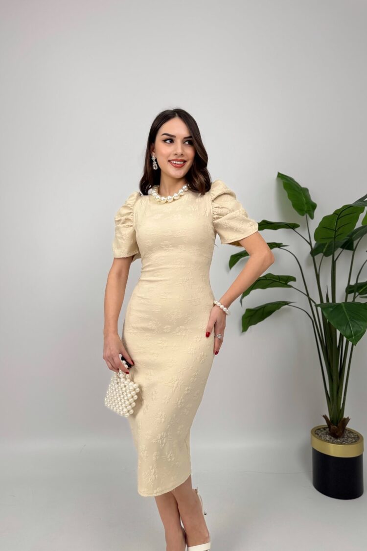 Beige Elegant Floral Sheath Dress