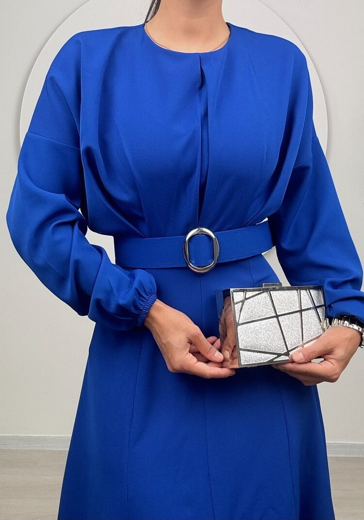 Elegant Blue Fit And Flare Dress