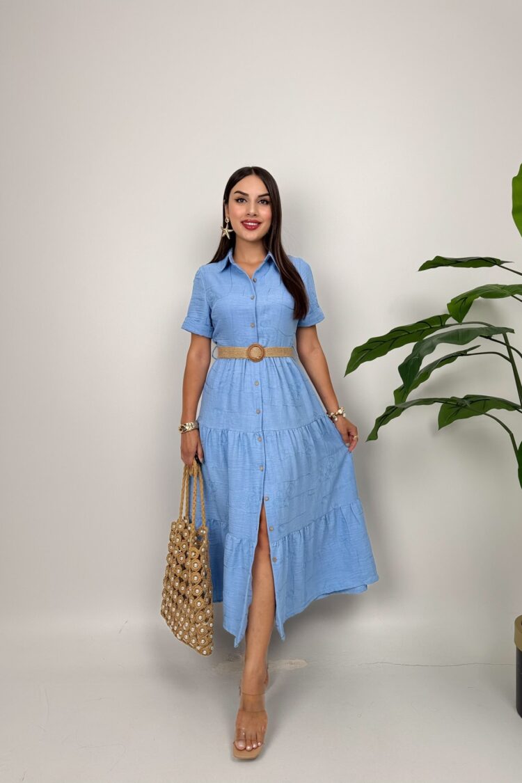 Midi Shirt Dress With Polo Neck - Brand: Miss Janell - Women & Kids, Baby Clothes Wholesale - Globality Store
