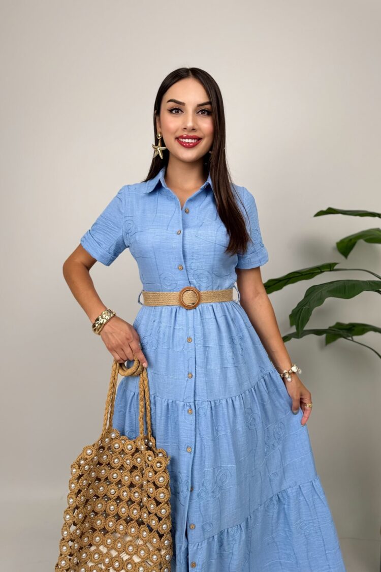 Midi Shirt Dress With Polo Neck
