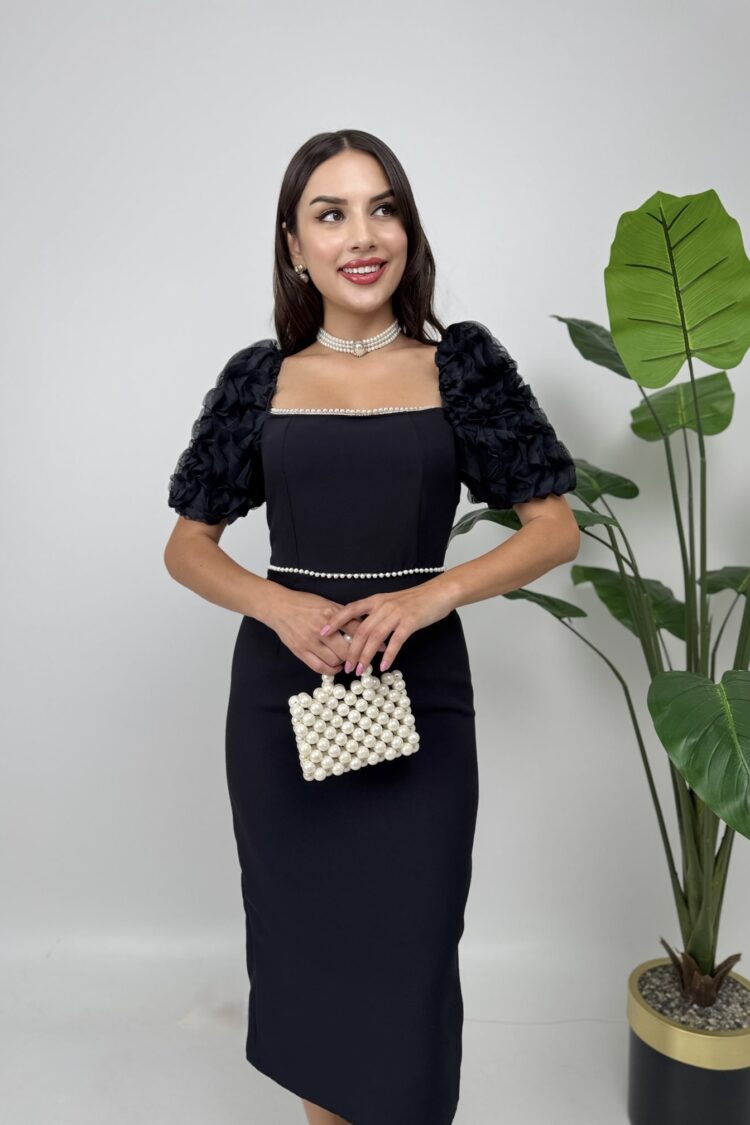 ElegantSheath Dress With Puff Half Sleeves
