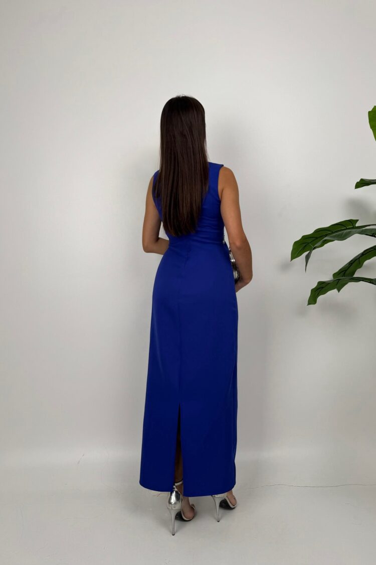 Blue Elegant Maxi Slit Sleeveless Dress