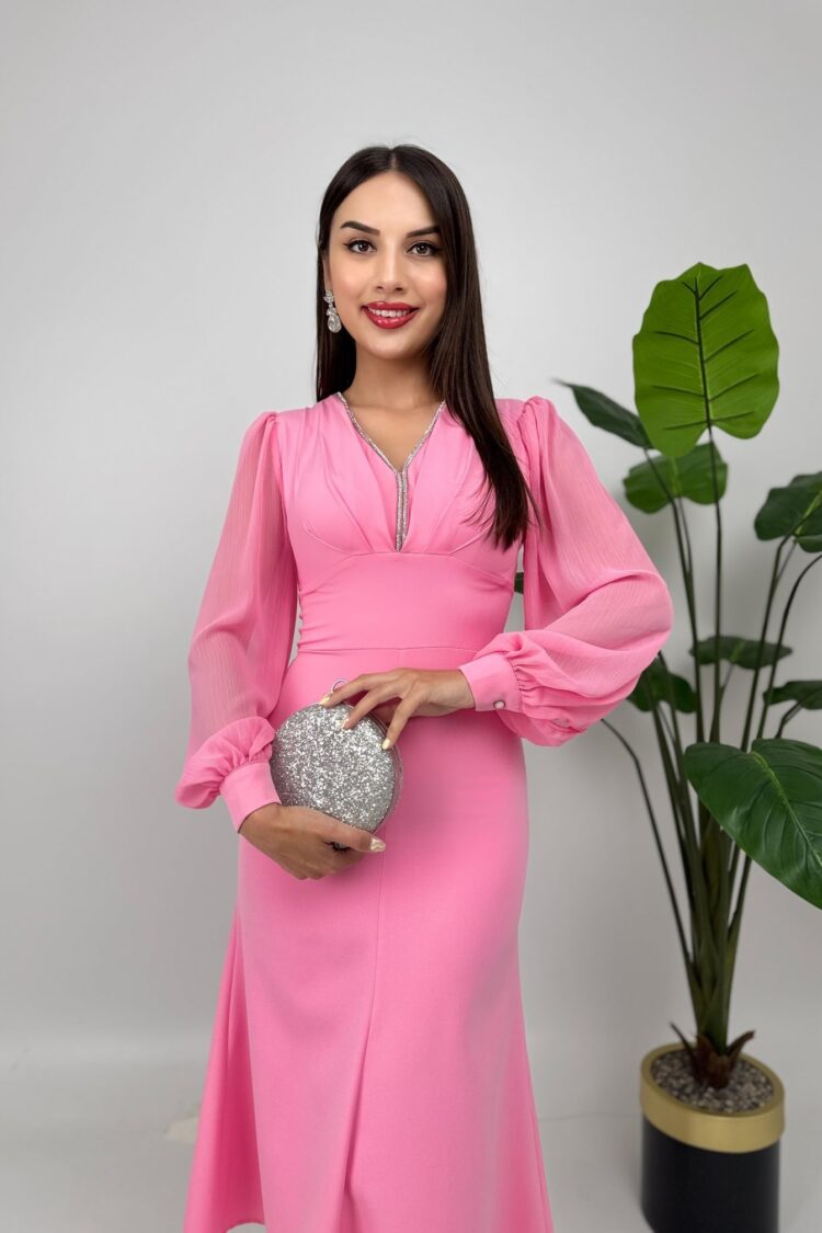 Elegant Pink Fit And Flare Dress