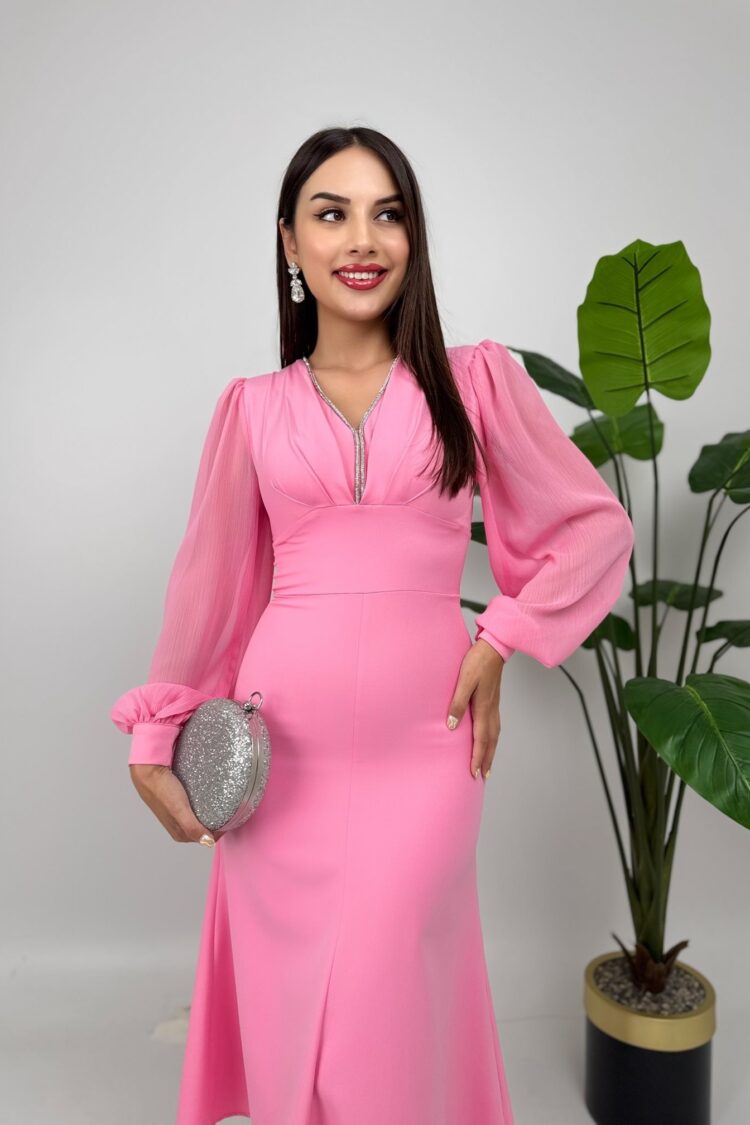 Elegant Pink Fit And Flare Dress