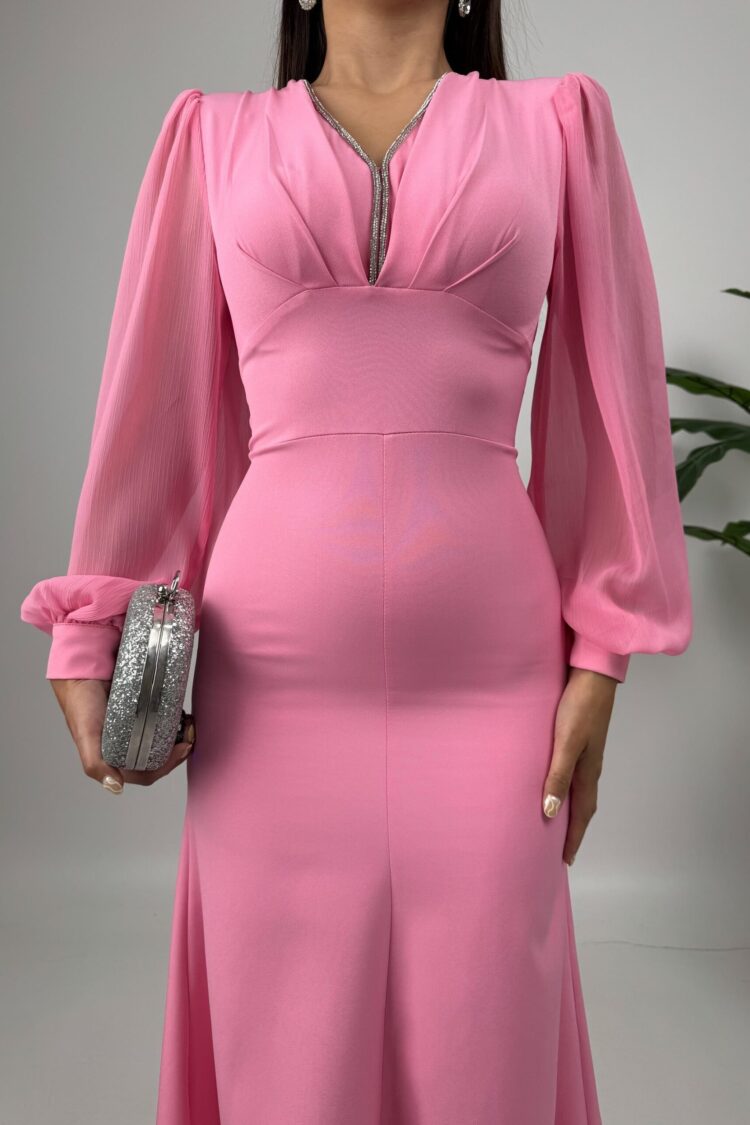 Elegant Pink Fit And Flare Dress