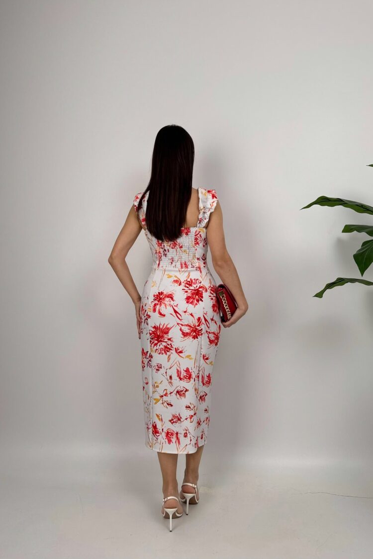White Floral Elegant Sheath Dress