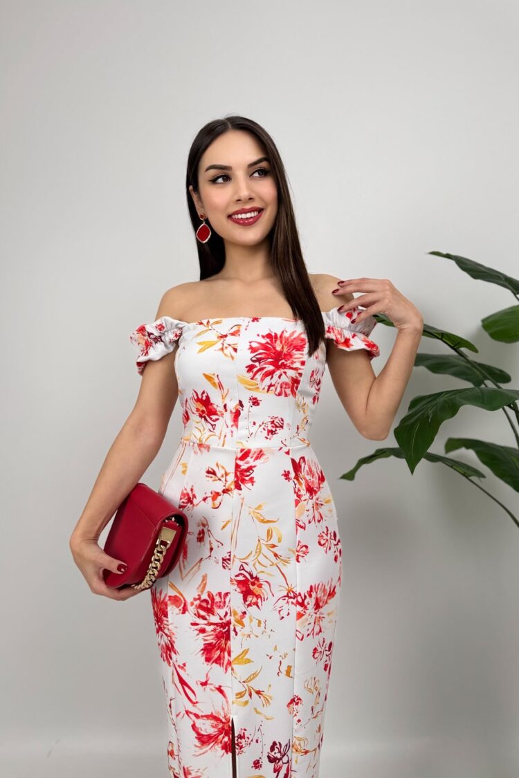 White Floral Elegant Sheath Dress