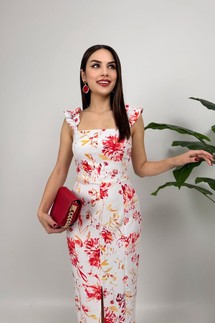 White Floral Elegant Sheath Dress