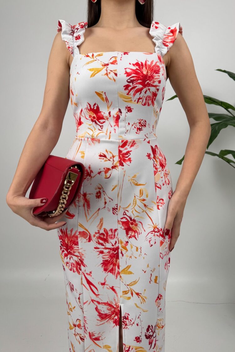 White Floral Elegant Sheath Dress