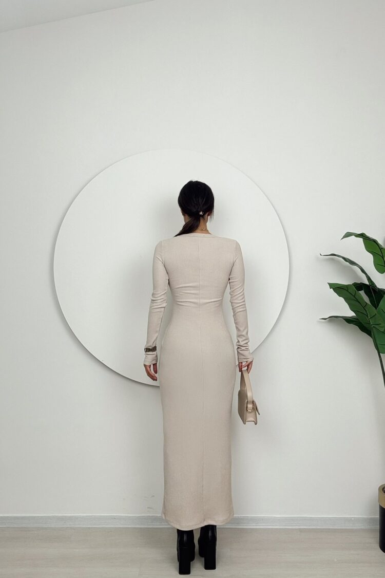Beige Elegant Bodycon Dress With Square Neck