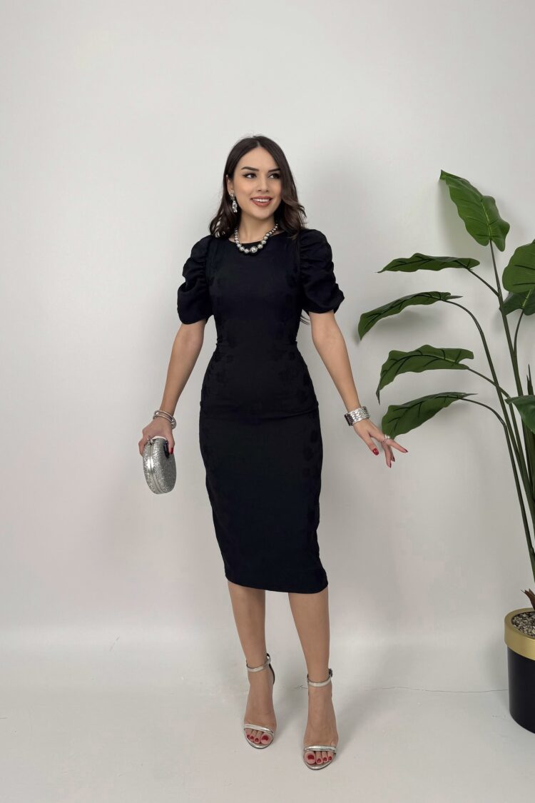 Elegant Sheath Dress With Floral Ruffle Sleeves