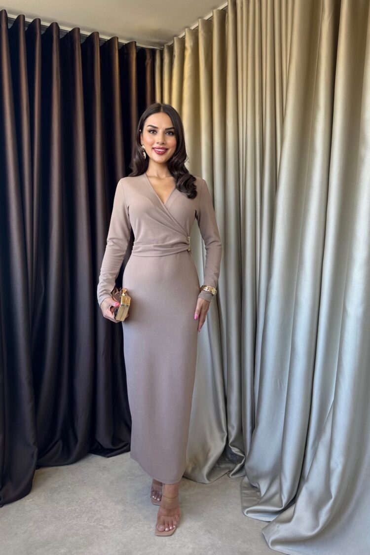 Beige Elegant Formal Wrap Dress Maxi - Brand: Miss Janell - Women & Kids, Baby Clothes Wholesale - Globality Store
