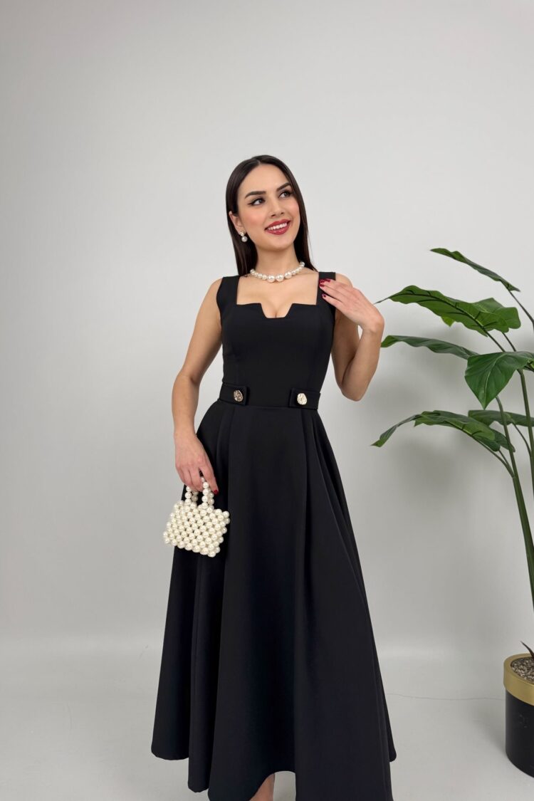 ElegantFit And Flare Dress With Square Neck