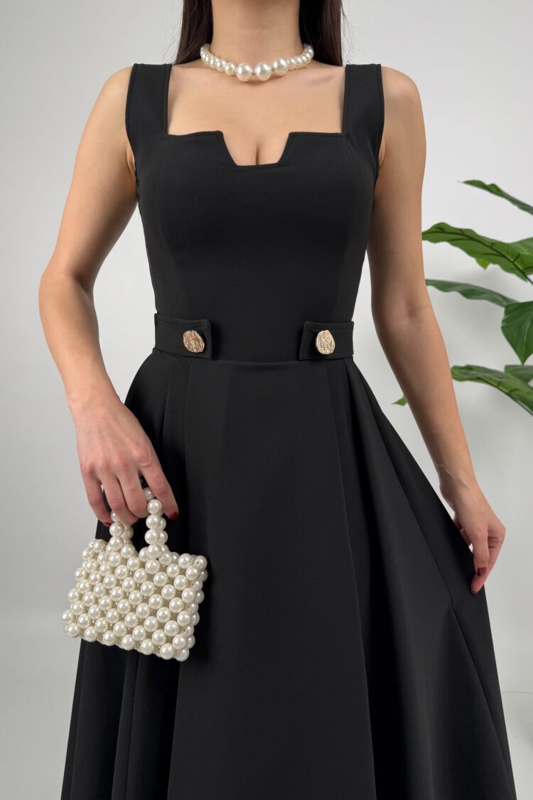 ElegantFit And Flare Dress With Square Neck