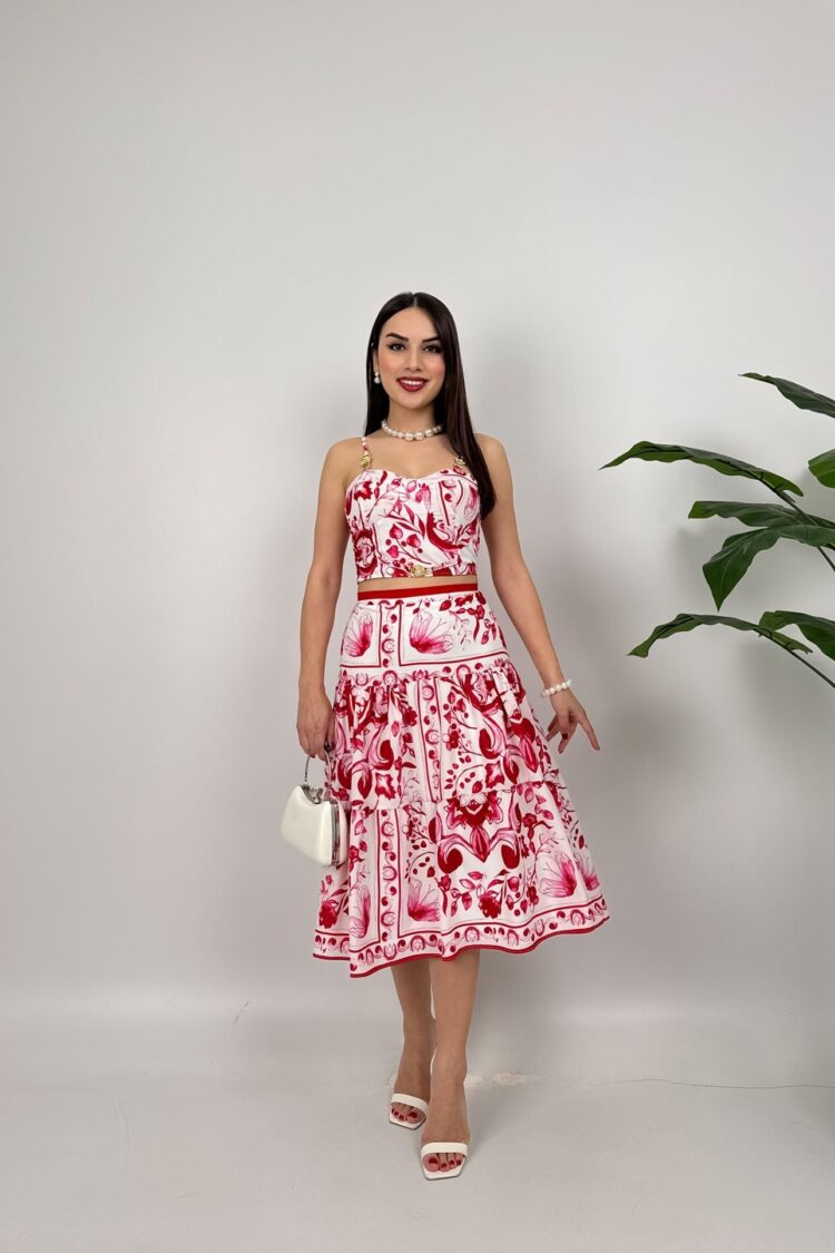 Flared Midi Skirt High Waist Zip Up