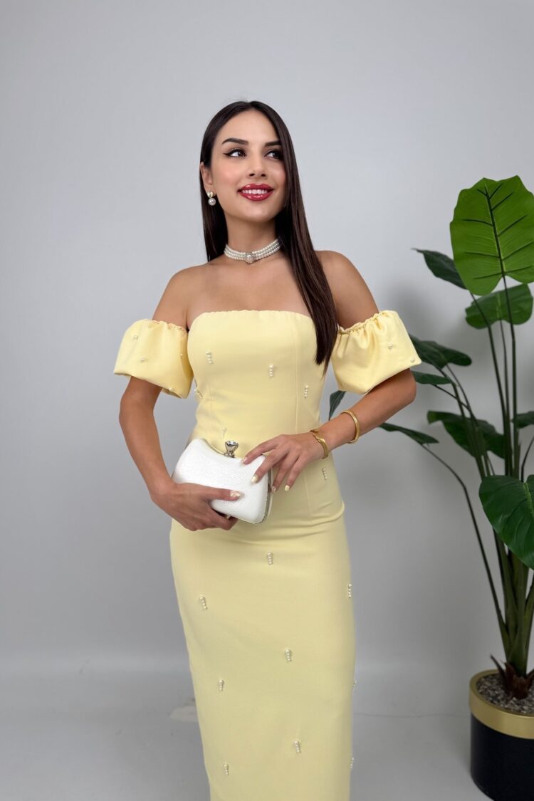 ElegantSheath Dress With Puff Cap Sleeves