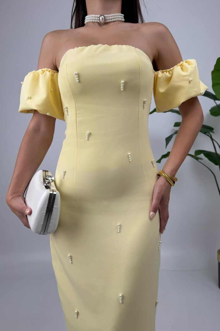 ElegantSheath Dress With Puff Cap Sleeves