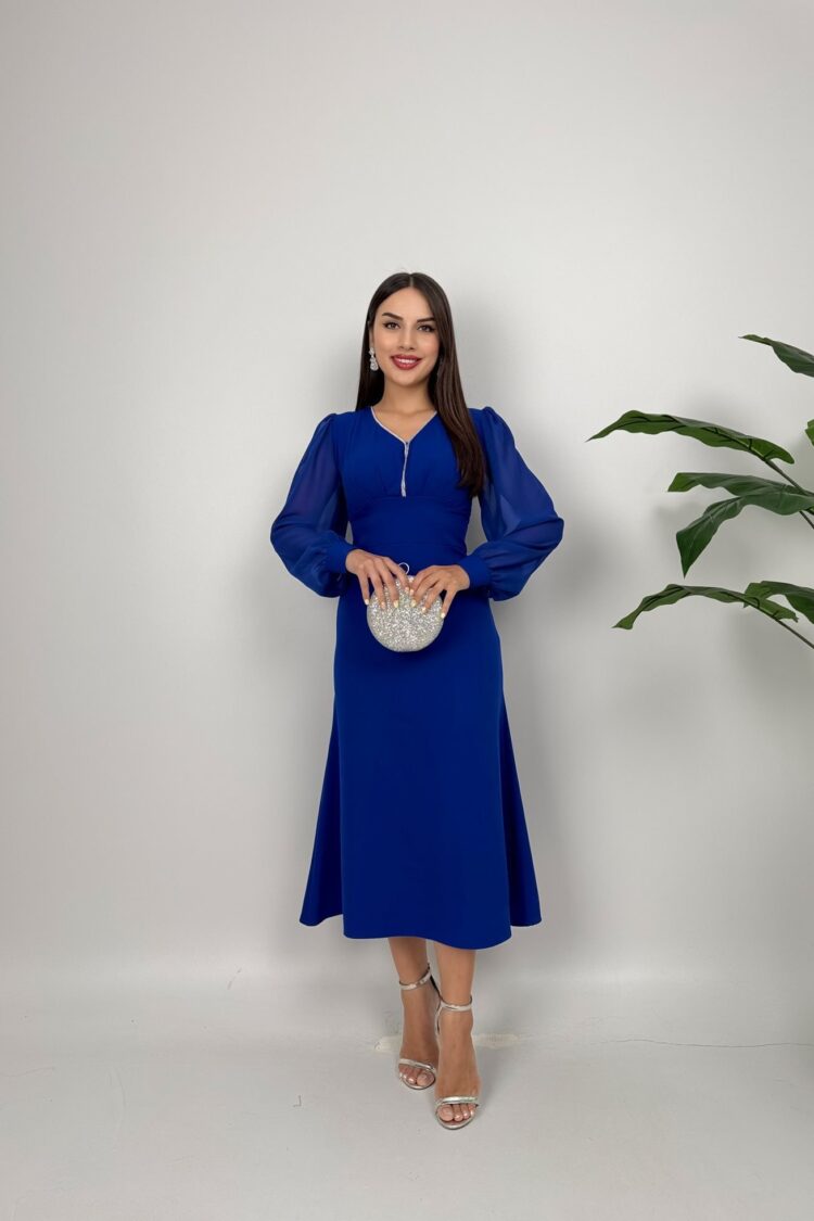 Elegant Blue Fit And Flare Dress - Brand: Miss Janell - Women & Kids, Baby Clothes Wholesale - Globality Store