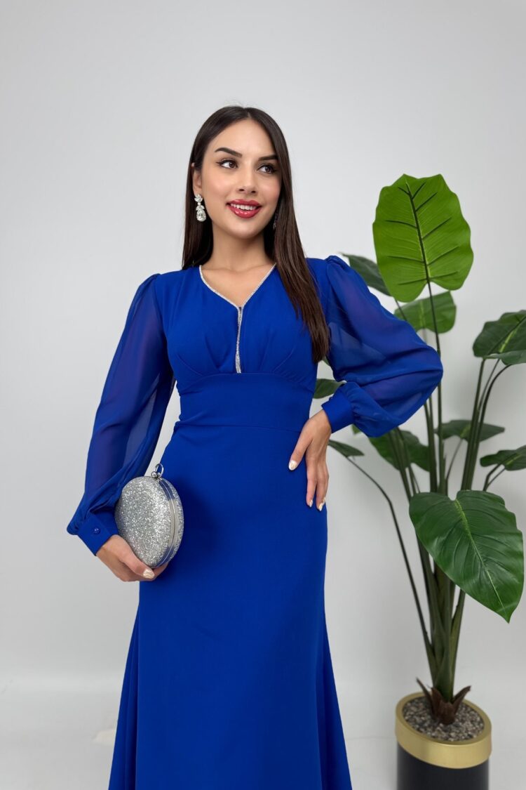 Elegant Blue Fit And Flare Dress