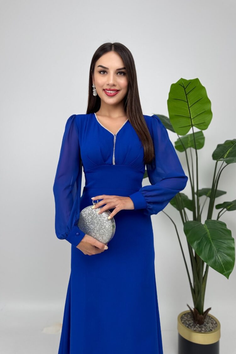 Elegant Blue Fit And Flare Dress