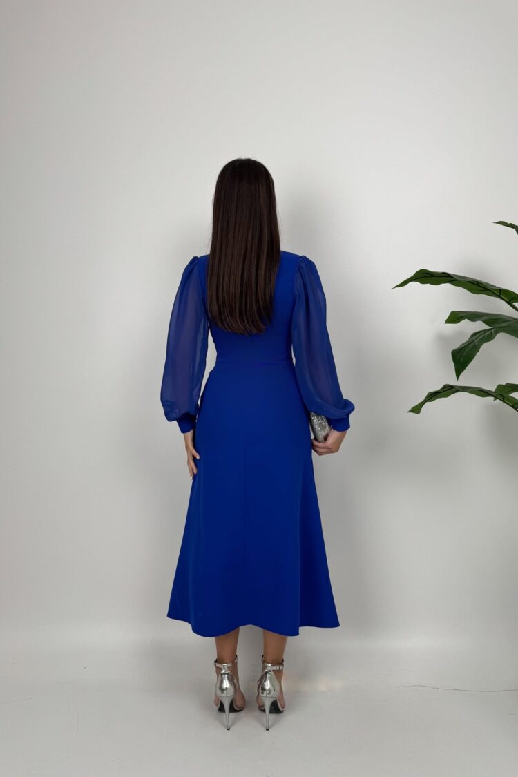 Elegant Blue Fit And Flare Dress