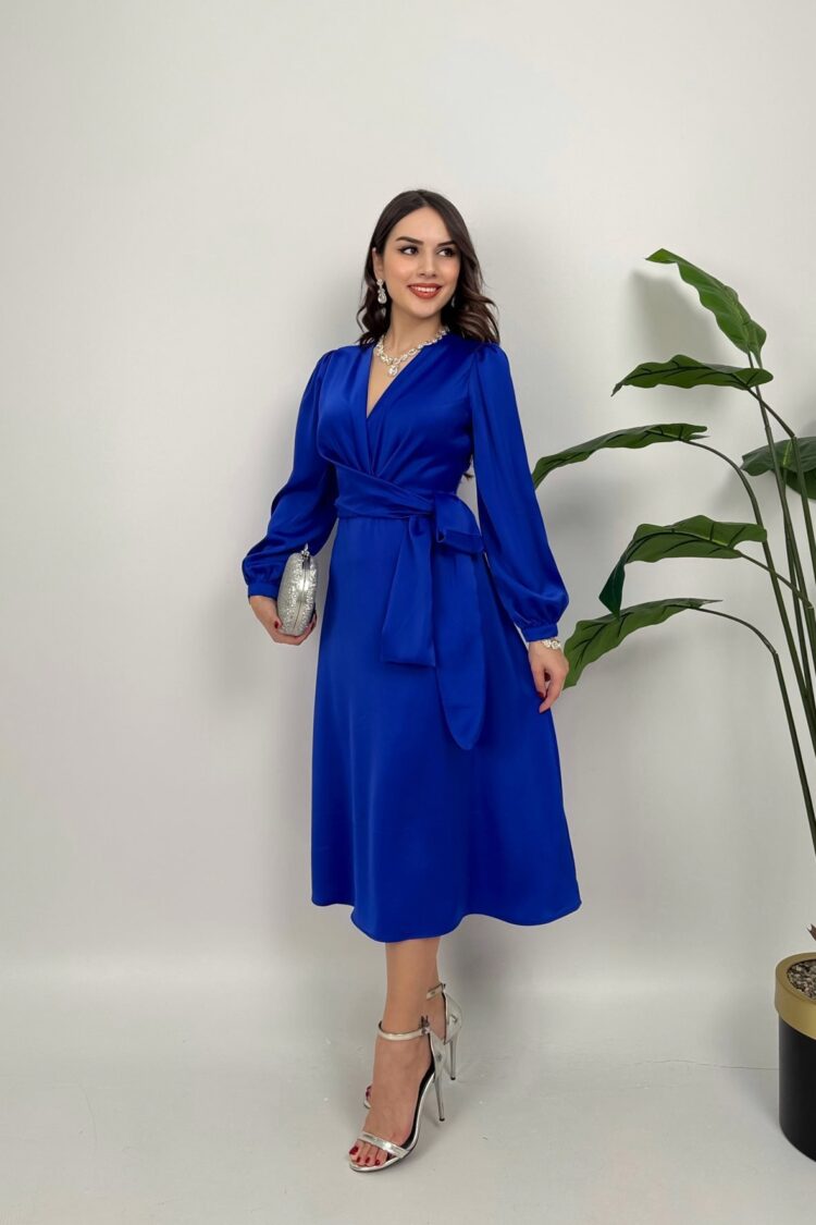 Blue Elegant Formal Wrap Dress - Brand: Miss Janell - Women & Kids, Baby Clothes Wholesale - Globality Store