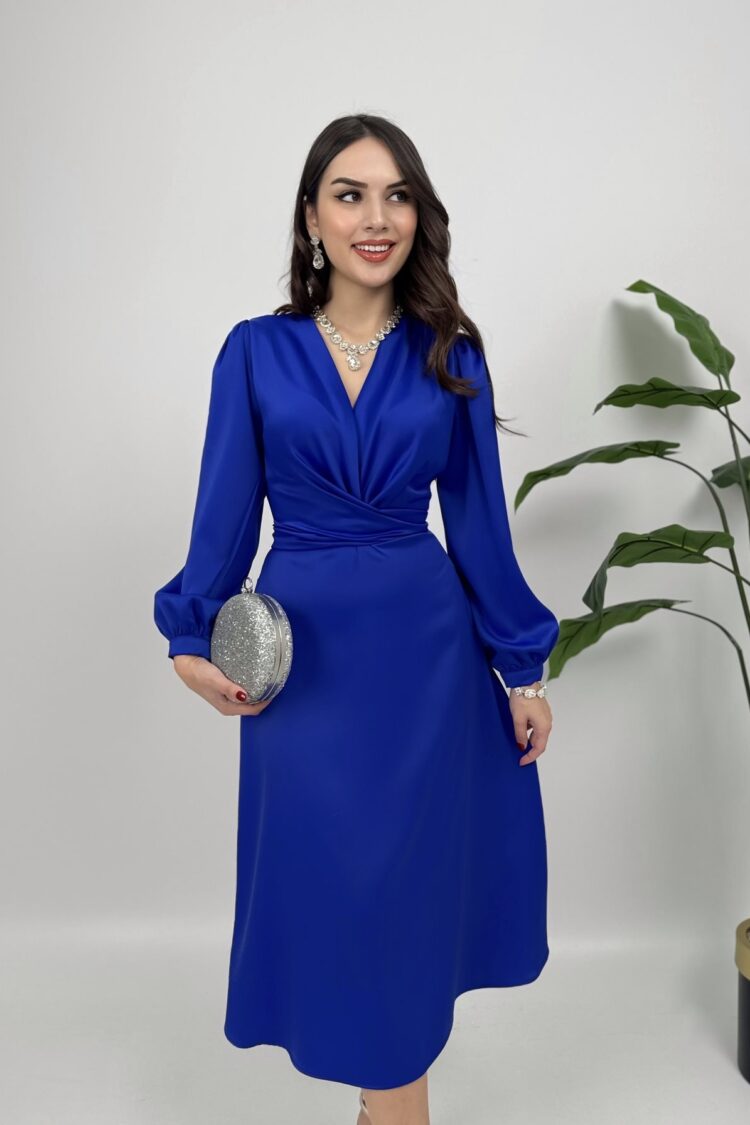 Blue Elegant Formal Wrap Dress