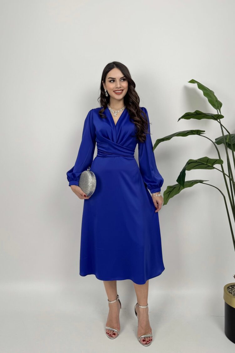 Blue Elegant Formal Wrap Dress